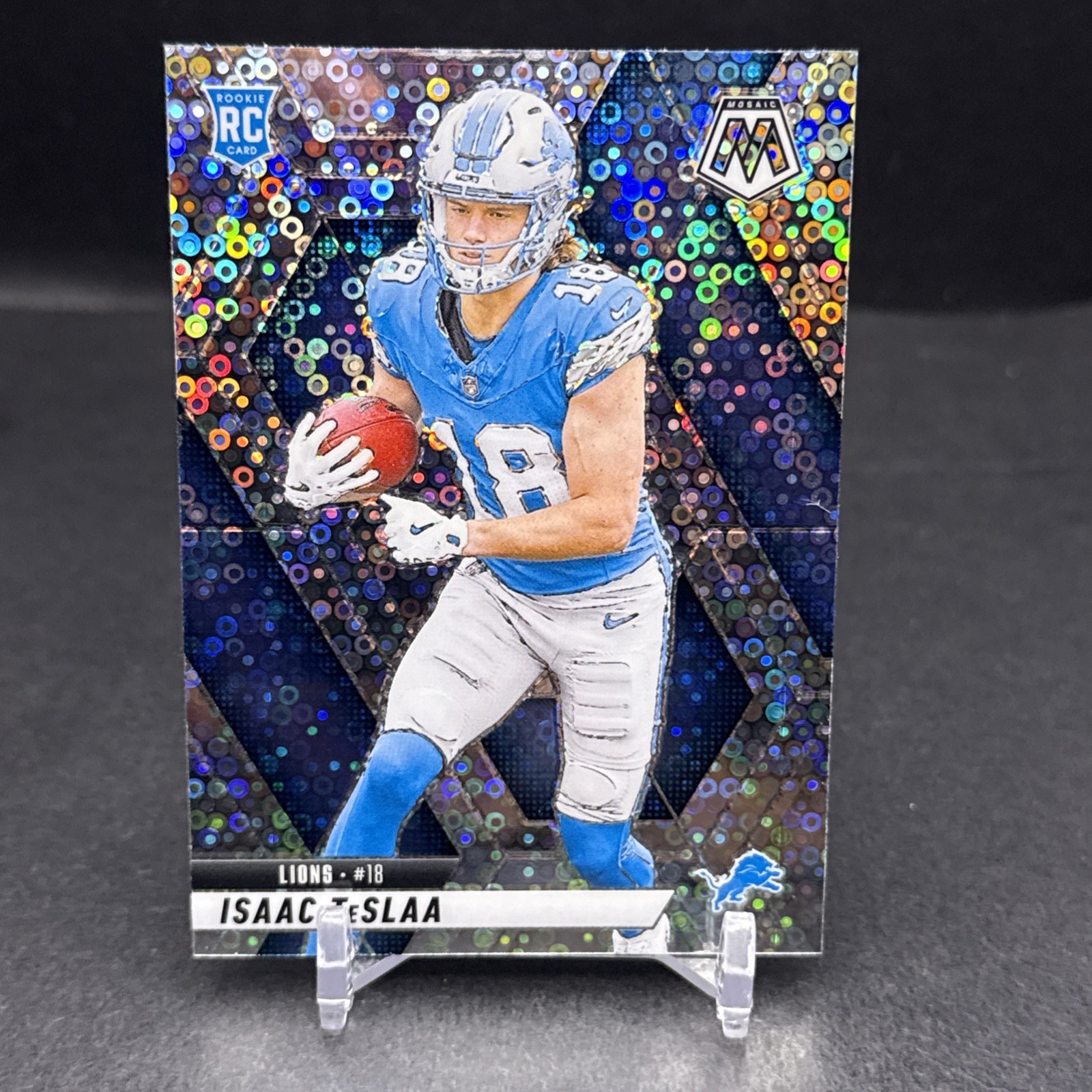 Isaac TeSlaa 2025 Mosaic No Huddle RC #319 Silver Disco Prizm Detroit Lions KS2