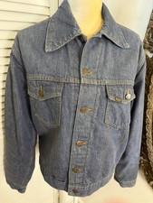 Vtg 60s 70s SEARS ROEBUCKS Selvedge Denim Jacket Red Quilted Lined Trucker 40R