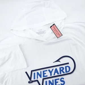 NEW Vineyard Vines Fish Hook Performance Hoodie White Long Sleeve Men's Large