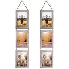 4x6 Collage Hanging Triple Picture Frames Set, Rustic 6 Opening Vertical Fram...