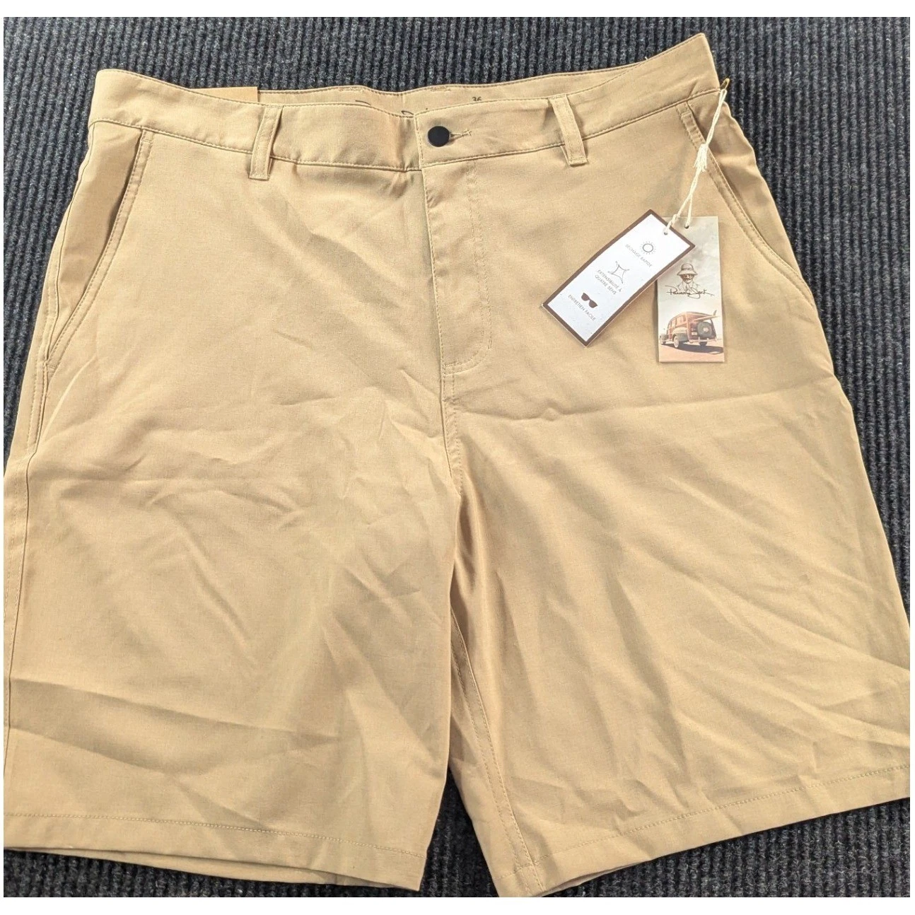 Panama Jack Mens Hybrid Shorts Khaki Tan 4-Way Stretch Quick Dry Size 36 Y2K