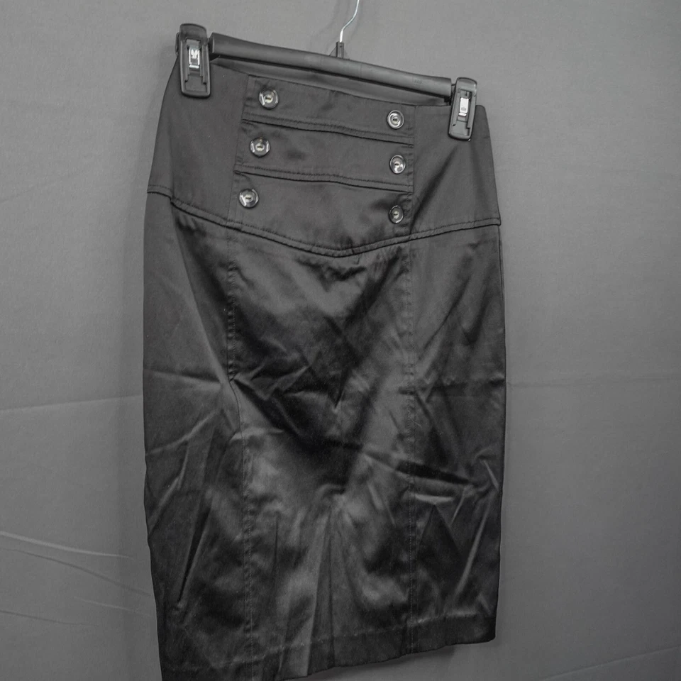 BCX Mujer Falda Junior 1 Negro Satinado Cintura Alta Lápiz Steampunk Retro Glam Chic Foto 2 de 4