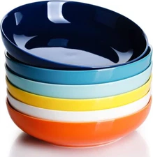 Pasta Bowl,30ozSalad Bowl Set of 6, 8.4 inch Porcelain Plate Hot Assorted Colors
