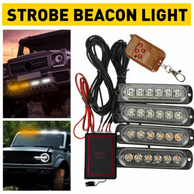 4* Amber/White 24LED Truck Warning Hazard Flash Strobe Light Bar Waterproof Lamp