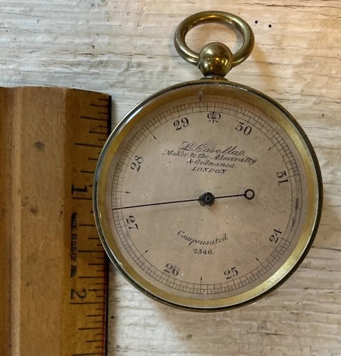 Vintage/Antique L. Casella London Brass Pocket Barometer w Leather Case Weather - Picture 2 of 9
