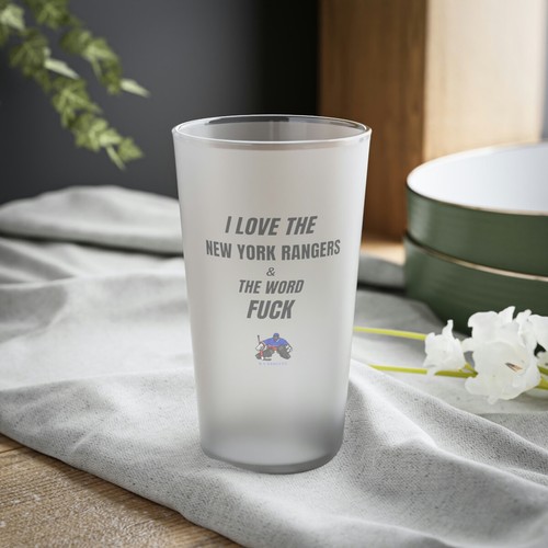I Love The New York Rangers & The Word F@ck With Goalie Logo, Frosted Pint - Picture 7 of 7