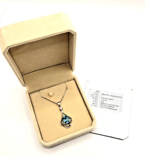 Swiss Blue Topaz & CZ Sterling Silver Pendant Necklace - Picture 5 of 6