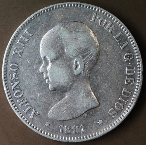 ESPAGNE ALFONSO XIII 5 PESETAS 1891 ARGENT - Bild 1 von 2