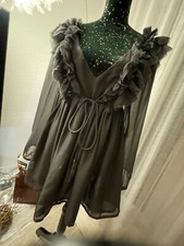 Bluse aus 100 % Seide, grau, 38 ,Makena Lei,  Volants, NEU