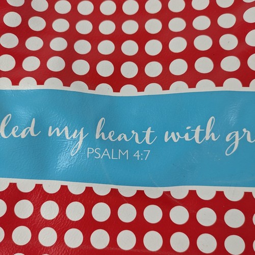 Christian Tote Bag Red White Polka Dot Filled My Heart Greater Joy Psalm Bible - Picture 4 of 11