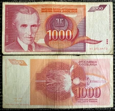 Yugoslavia 1000 Dinara 1992 Banknote NIKOLA TESLA Paper Money Circulated