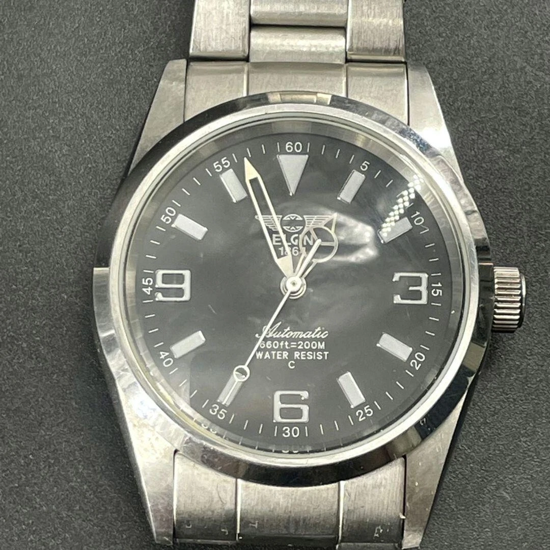 Elgin Automatic 200M Water Resist Men s Watch Black dial stainless steel JUNK