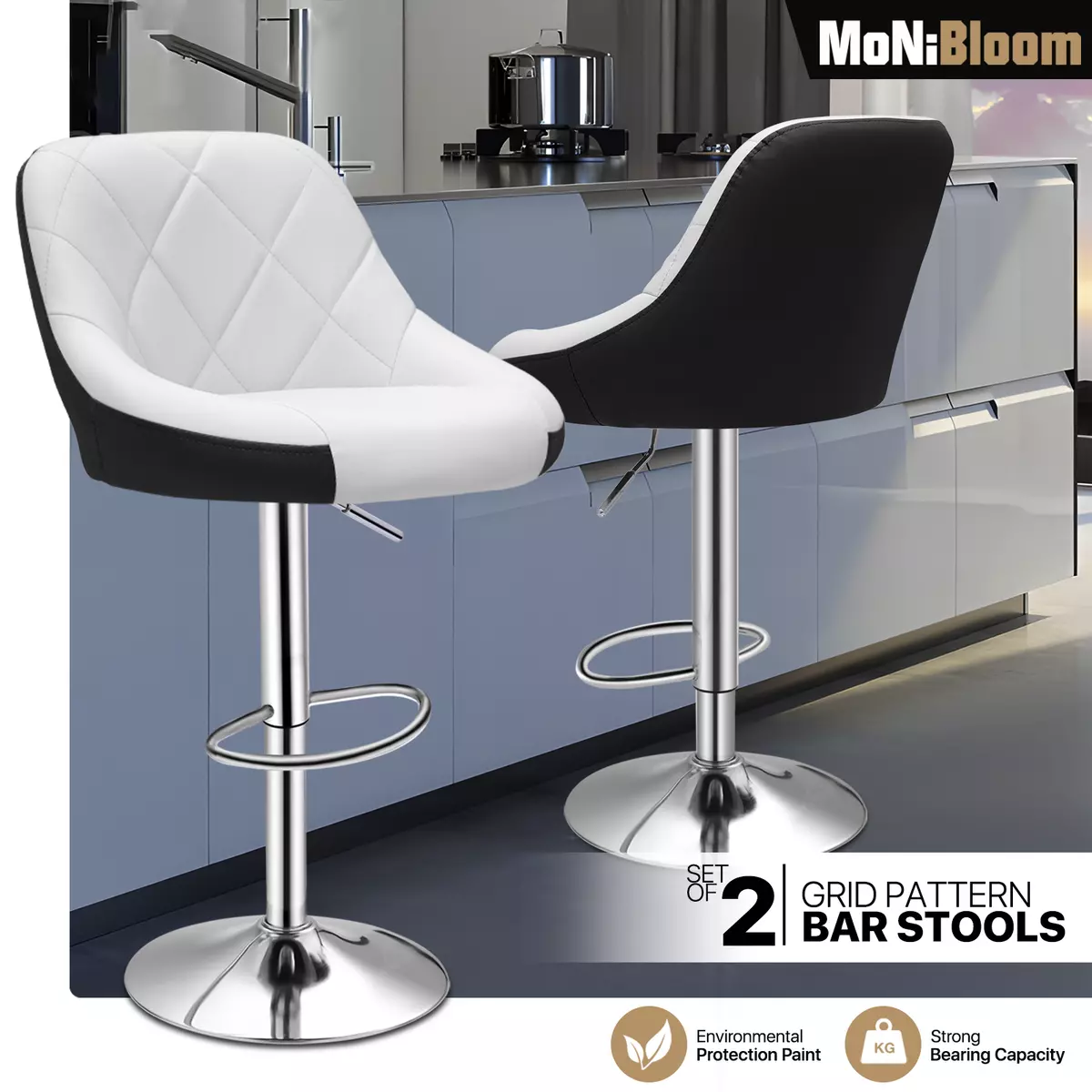 Set of 2 Model Mix Black White Bar Stool Dining Chair Adjustable