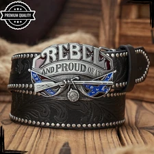 Mens Cowboy Strap Leather Belt Buckle Retro Luxury High Quality Bull Strap Black