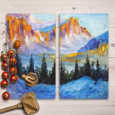 Planche De Cuisine En Verre Peinture Abstrait Lac Forêt
