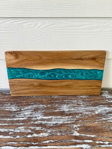 Turquoise Resin River Wood Cutting Board Charcuterie Board Cheeseboard Beach - Picture 5 of 5
