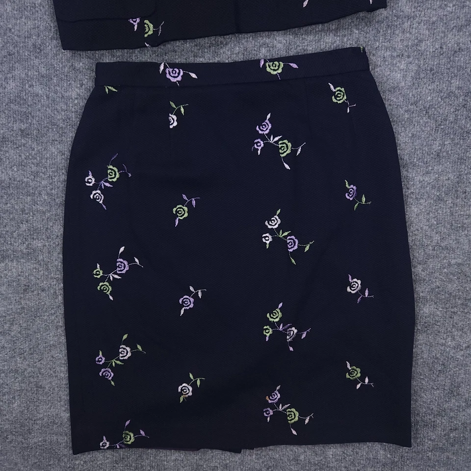 Rickie Freeman Teri Jon Skirt Suit Womens 6 Blue Floral 2 Piece Button Up - Image 3 of 4