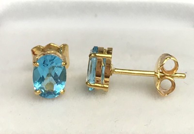 14K massive Gelbgold Solitair/ein Stein Ohrstecker, natürlicher Blautopas 2TCW