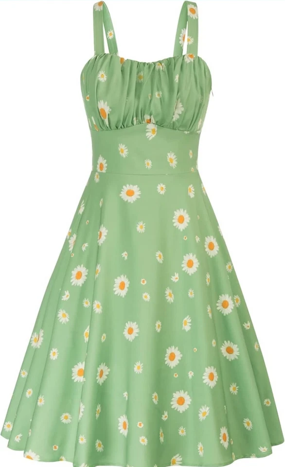 Belle Poque Women's Vintage Sleeveless Solid Floral Ruched Summer Cute A-Line... - Image 2 of 4