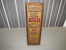Man Cave Bar Sign Gambling Hall rules wooden Funny plaque 19" vintage