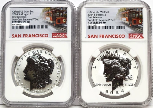 2 coin 2024 morgan peace reverse proof silver dollar set ngc rp70 fr sf