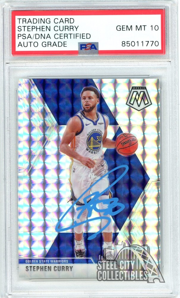 Stephen Curry 2019-20 Mosaic Mosaic Autograph Card #70 PSA/DNA 10 (Light Blue)