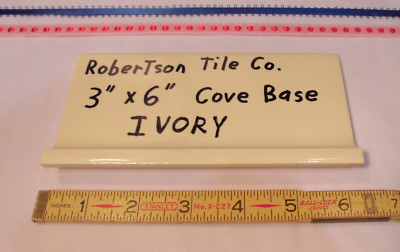 1 pc. Ivory - Yellow: Cove Base Ceramic Tile: Flat Top, Robertson Co.  3'' X 6''