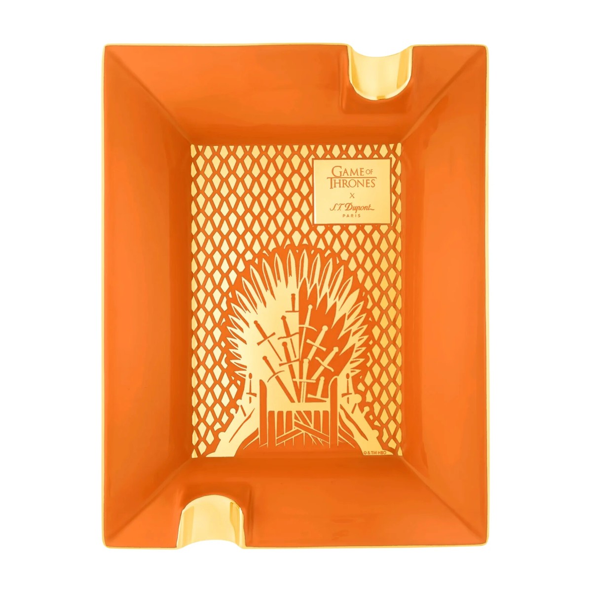 ST DUPONT GAME OF THRONES FIRE ORANG GOLD CIGAR ASHTRAY PORCELAIN
