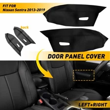 Microfiber Leather Armrest Door Panel Cover Black For Nissan 2013-2019 Sentra