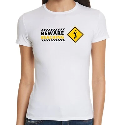 Beware Beaching Damen T-Shirt - Volleyball Blocken Schmettern Sand - Bild 1 von 2