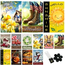 Garden Flags Set of 10 12x18 Double Sided Fall Yard Flags with Wind Clip Stopper