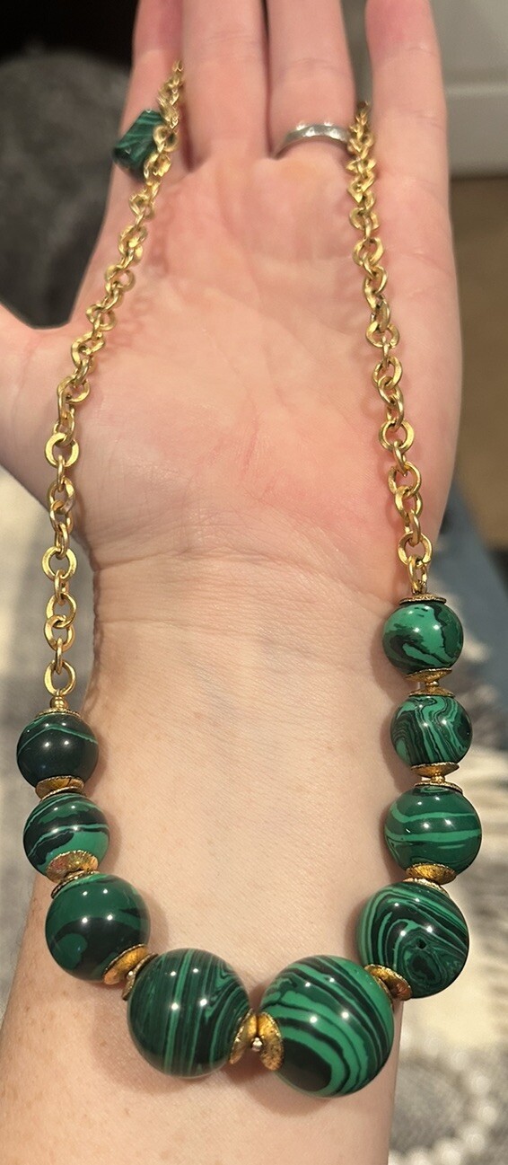 Polished Malachite Statement Necklace - image 4