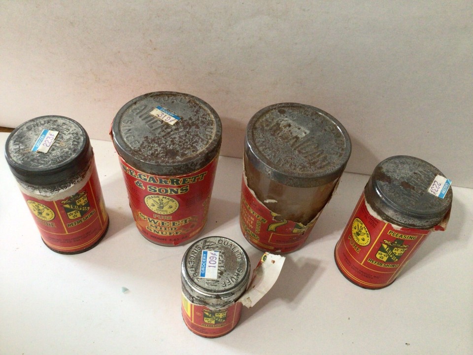 5 W.E. Garrett & Sons Sweet Mild Snuff Tins & Jars, Tobacco, Memphis