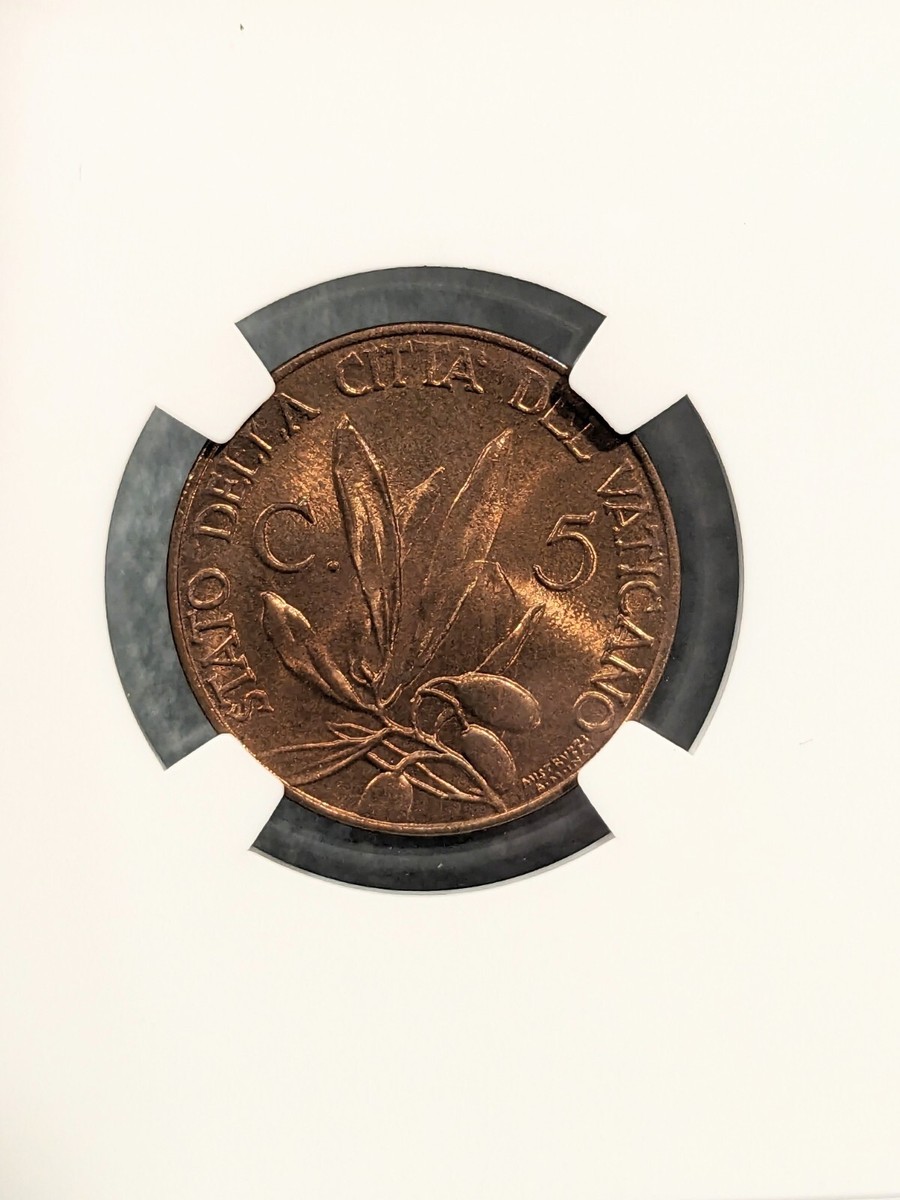 1936 XV MS66 RB Vatican 5 Centesimi NGC KM 1 Pius XI TOP POP 1936 XV MS66 RB Vatican 5 Centesimi NGC KM 1 Pius XI TOP POP