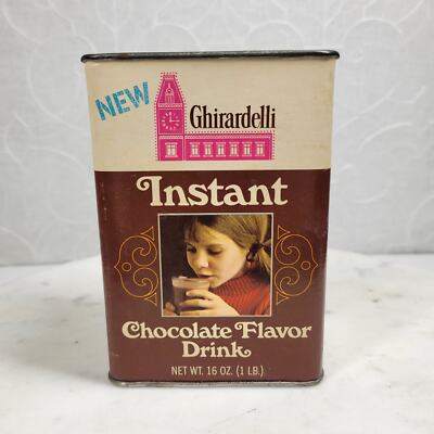 Ghirardelli Instant Chocolate Flavor Tin Drink Powder 1Lb Vtg Easy Pour Spout