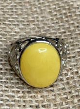VINTAGE HANDMADE BALTIC YELLOW AMBER RING FOR UNISEX - Adjustable Ring