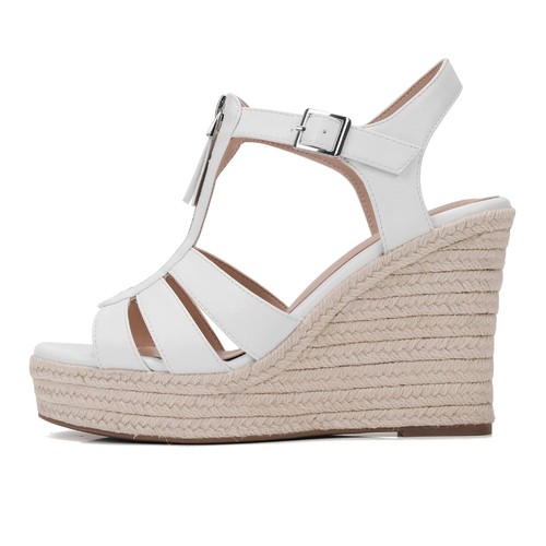 AIJIVOU Wedge White Platform Ankle Strap Open Toe Dress Wedge Heeled Sandals - Picture 2 of 5
