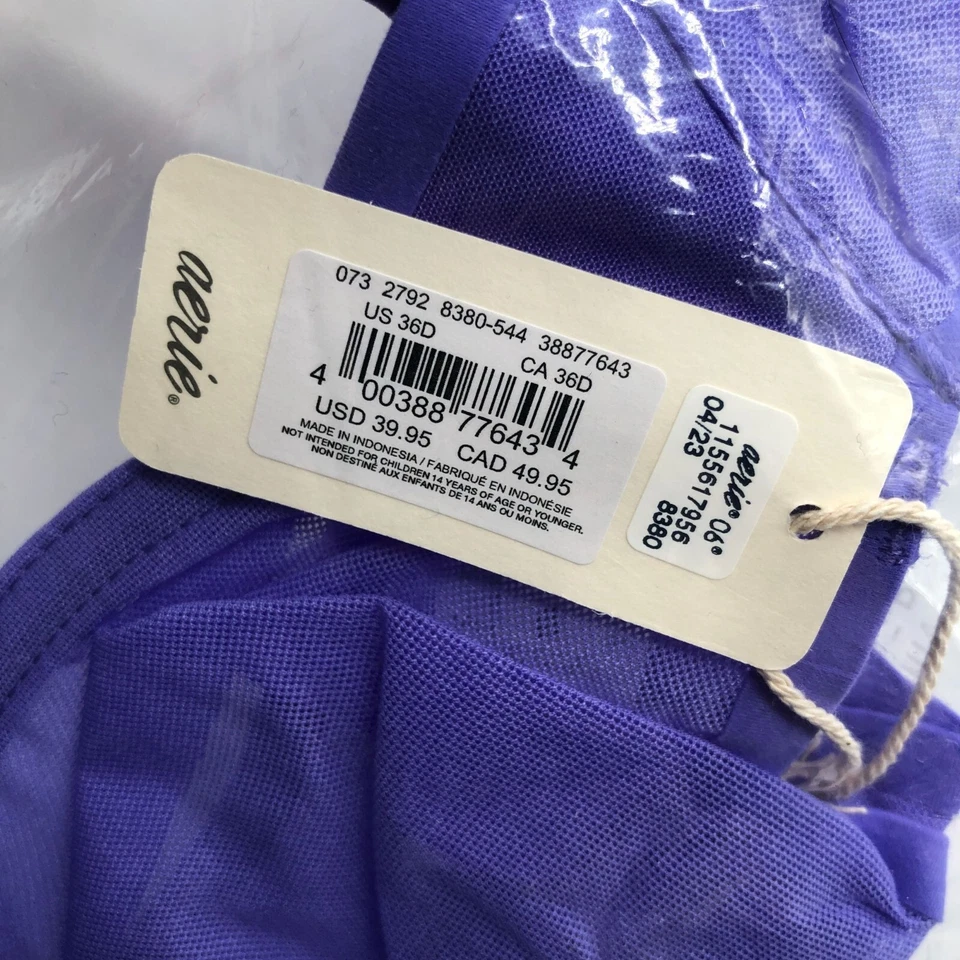 Smoothez by Aerie Bra Balconette Sheer Mesh Unlined Underwire Purple 36D - Image 3 of 4
