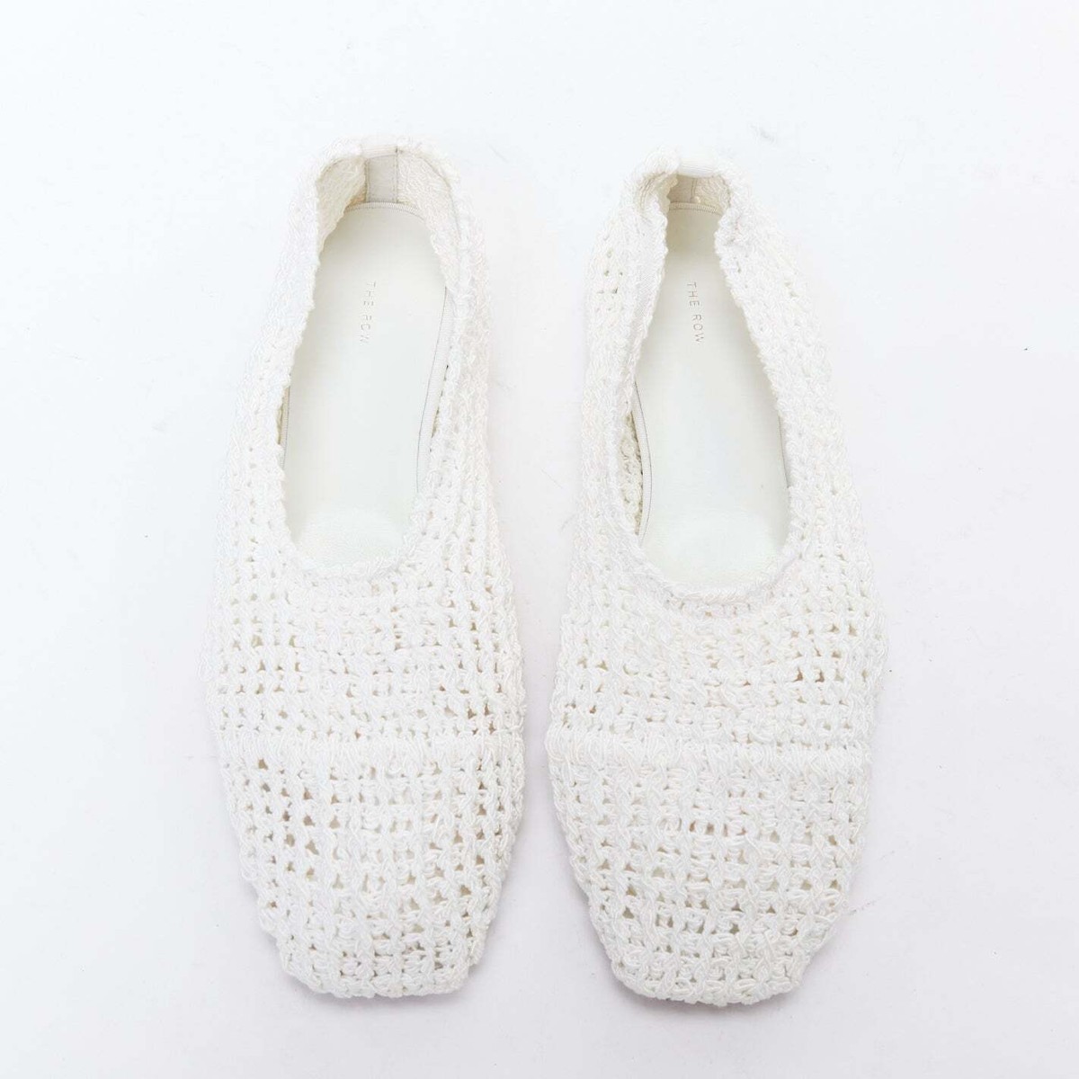 THE ROW 2024 Ballet white crochet fabric trimmed flat shoes