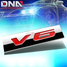 ALUMINUM STICK ON 3D POLISH CHROME RED LETTERING V6 DECAL EMBLEM TRIM BADGE LOGO