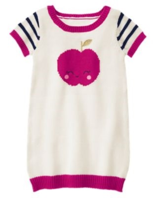 GYMBOREE CHARM CLASS IVORY w/ APPLE N STRIPE SWEATER DRESS 12 18 24 2T ...