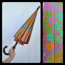 1960s/70s Floral Bamboo Parasol As-Is 