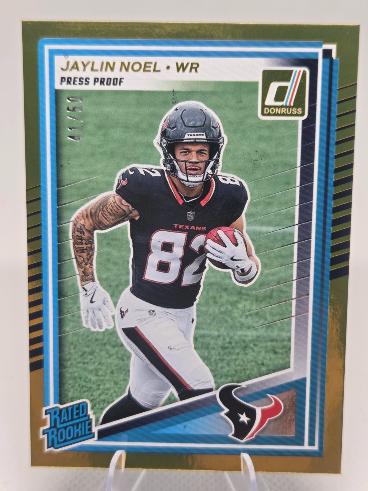 2025 Donruss Football #324 Texans Rookie WR Jaylin Noel GOLD Press Proof 41/50