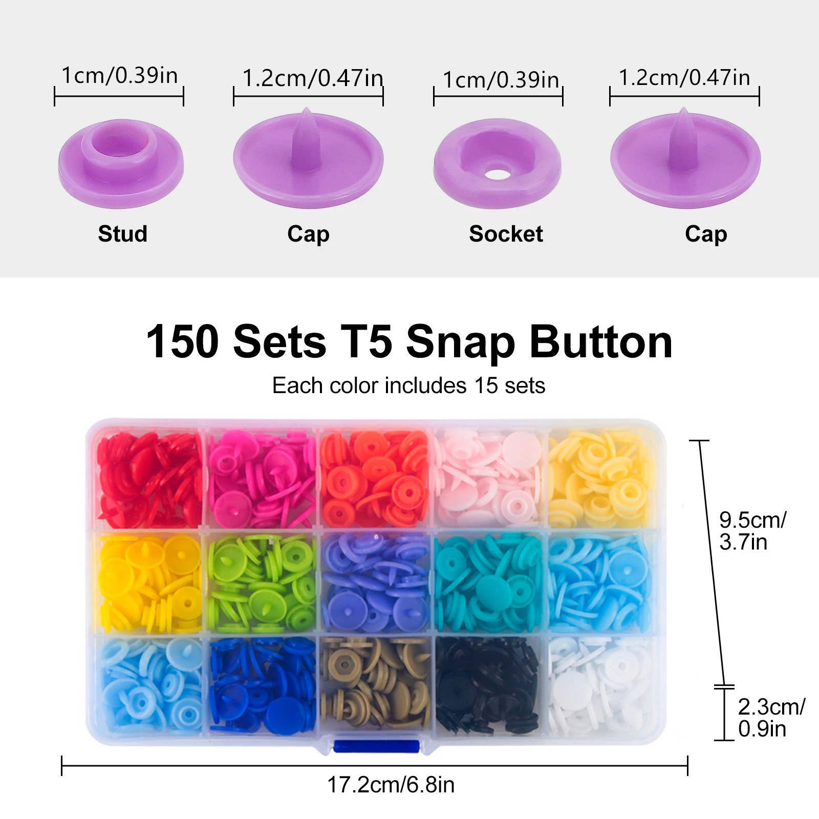 High-Quality 150PCS Snap Buttons Press Tool Kit with Fastener Pliers Mixed Color