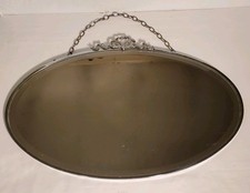 Antique Wall Beveled Glass Mirror Art Deco Style Ribbon Frame Chain Hanging Rare