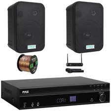 Pyle 5.2 Channel MP3 Receiver, 2x 6.5'' 500W Indoor/Outdoor Speakers W/ Mic