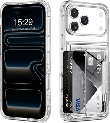 iPhone 17 Pro Max Case Wallet Clear Protective Phone Case with Credit Card Holde