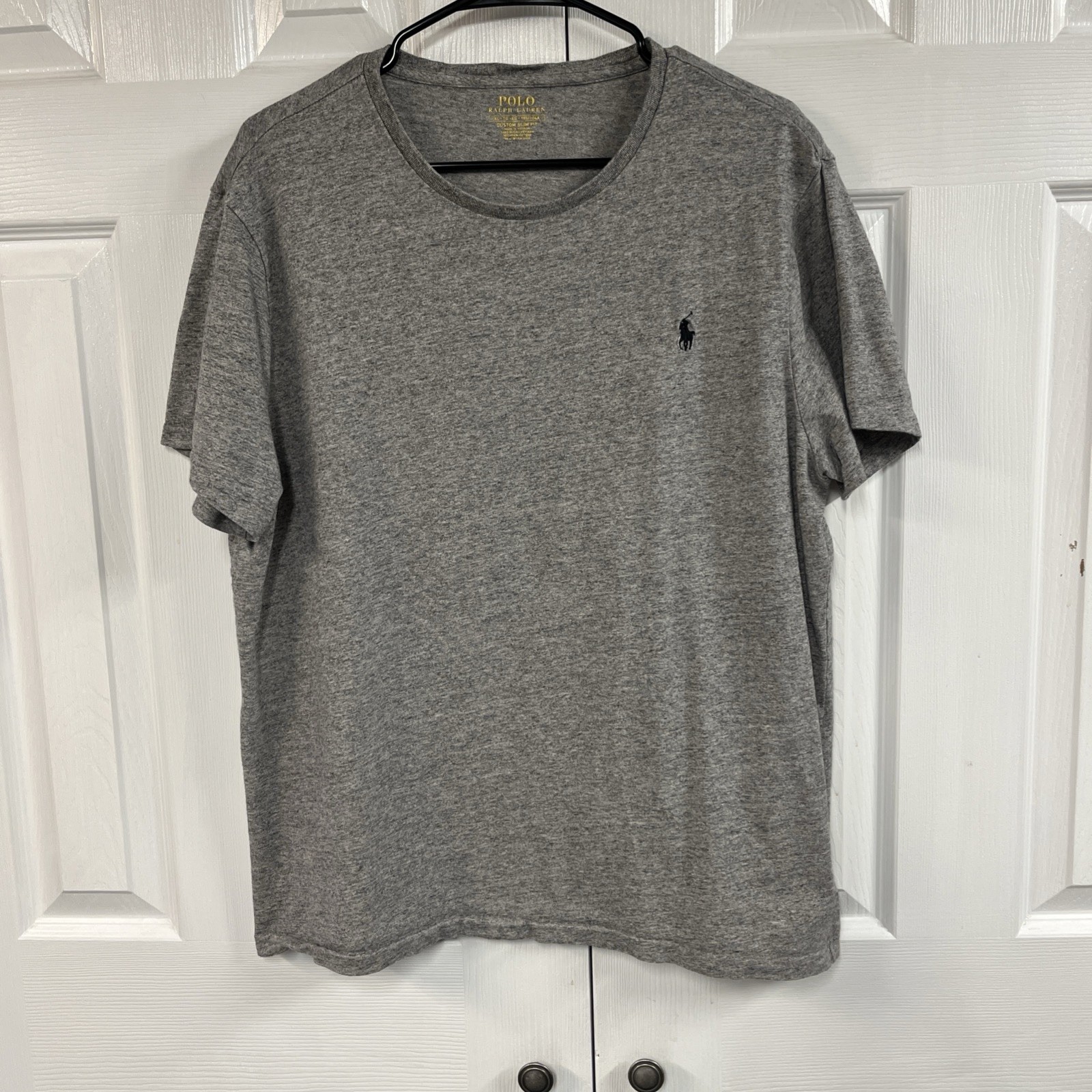Polo Ralph Lauren uomo XL slim fit maglietta cotone grigio pony navy