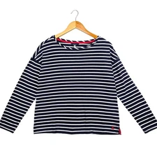 Joules Womens Size 4 SMALL Long Sleeve Top Navy Blue White Stripe Cotton