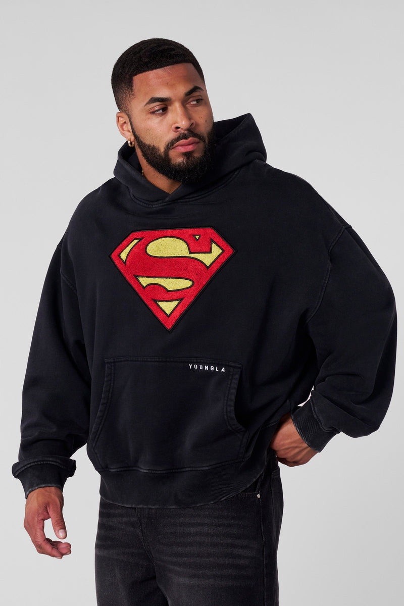 YOUNGLA- 5079 - SUPERMAN LEGACY HOODIES - BLACK WASH - LARGE | eBay